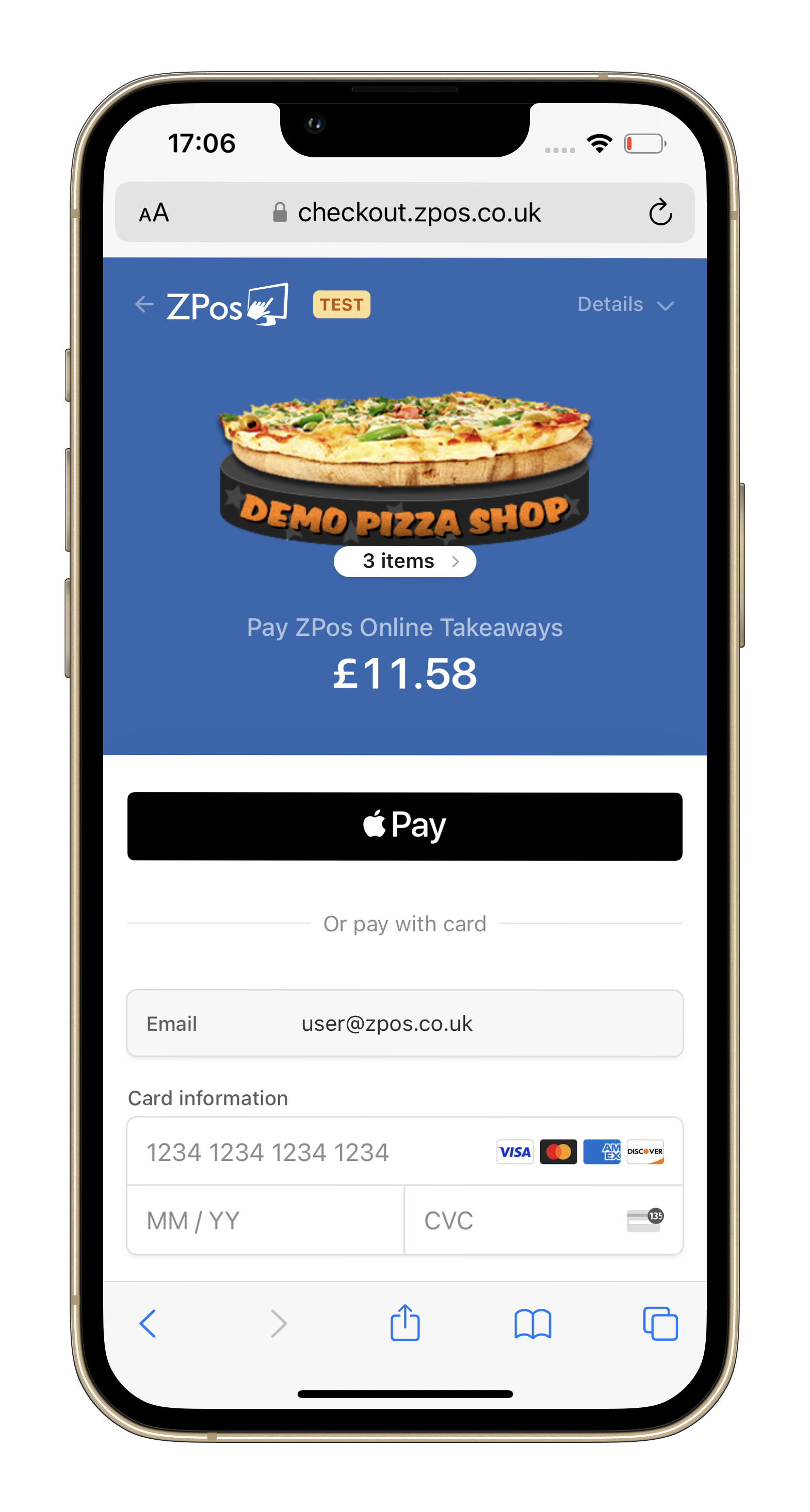 iPhone screenshot of new ZPos checkout